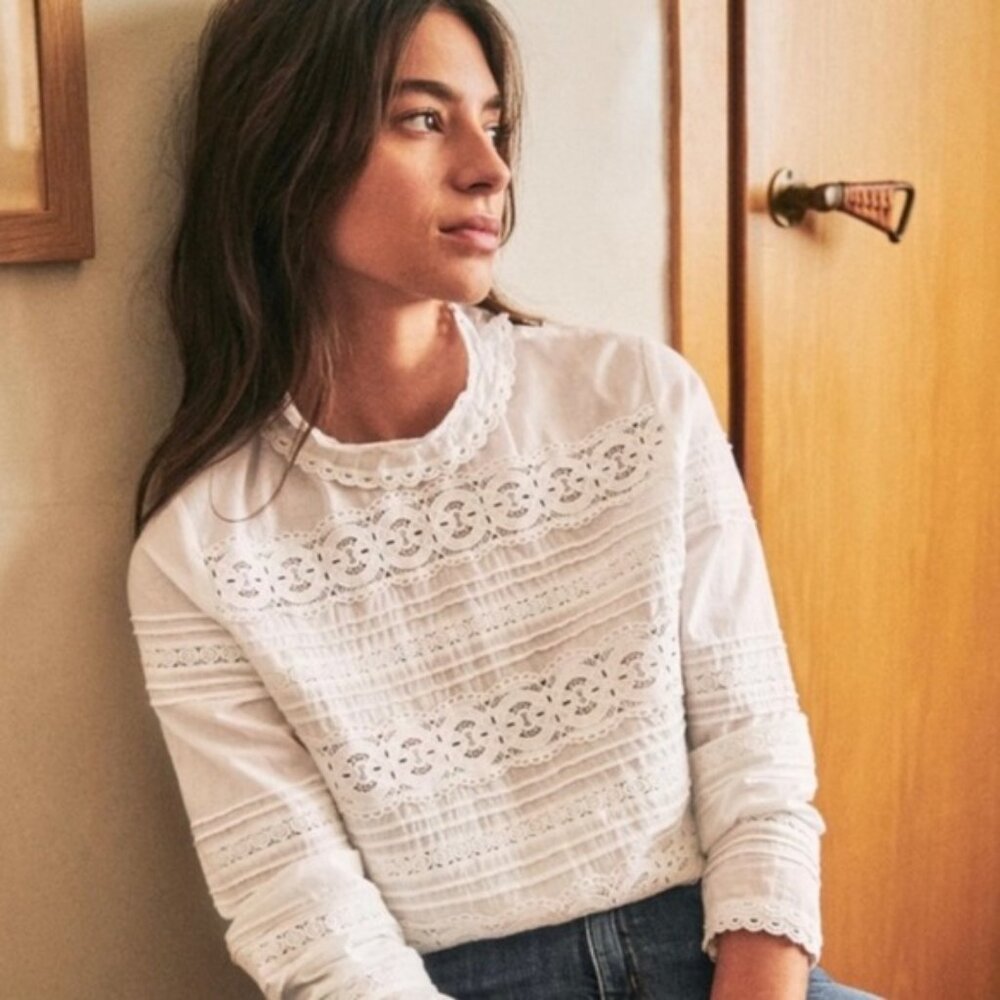 Sezane Tinai Blouse Ecru White Size 36 French US 4 Top Lace Crochet Minimalist